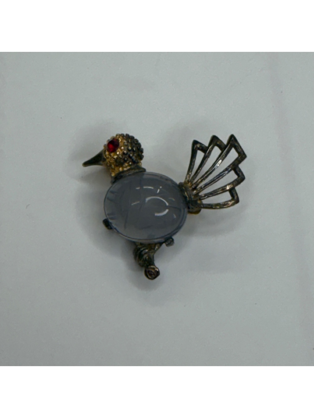 Sterling silver amethyst scarab beetle cab bird brooch vintage